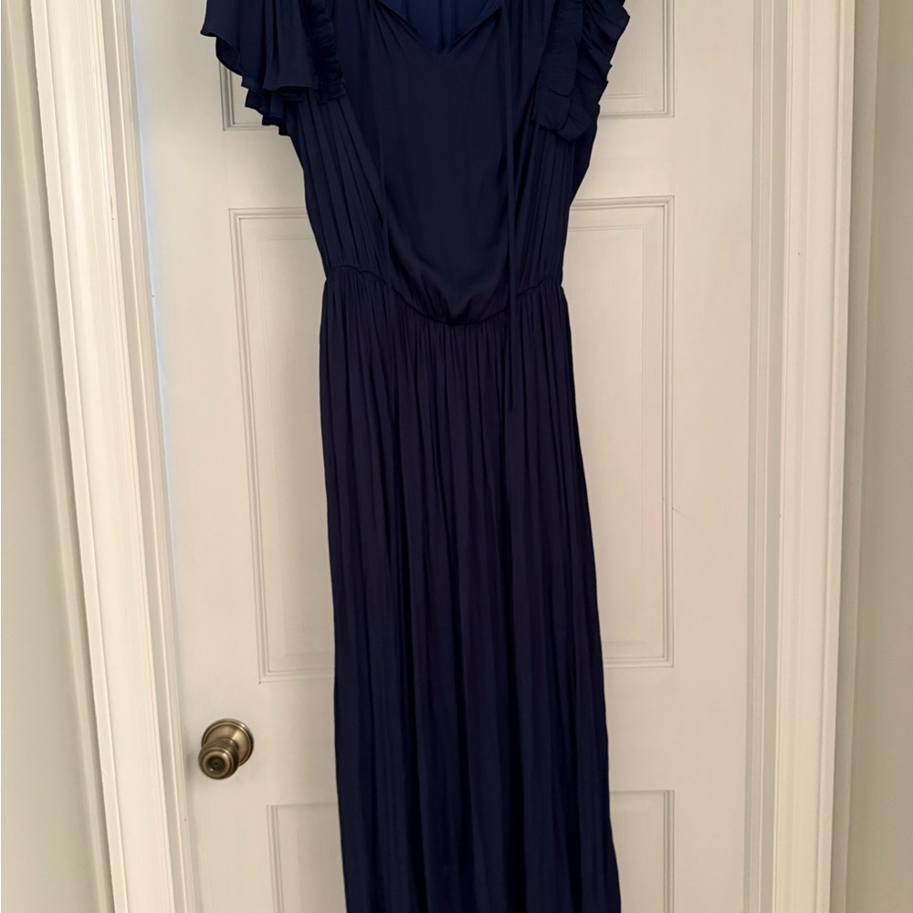 Zadig & Voltaire Elegant Navy Blue Ruffle Asymmetrical Sleeve Dress